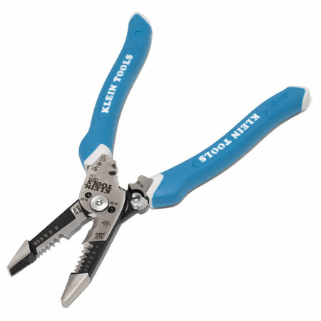 Klein Tools 12075 stainless steel wire stripper with textured TPE straight handles for comfortable electrical work.