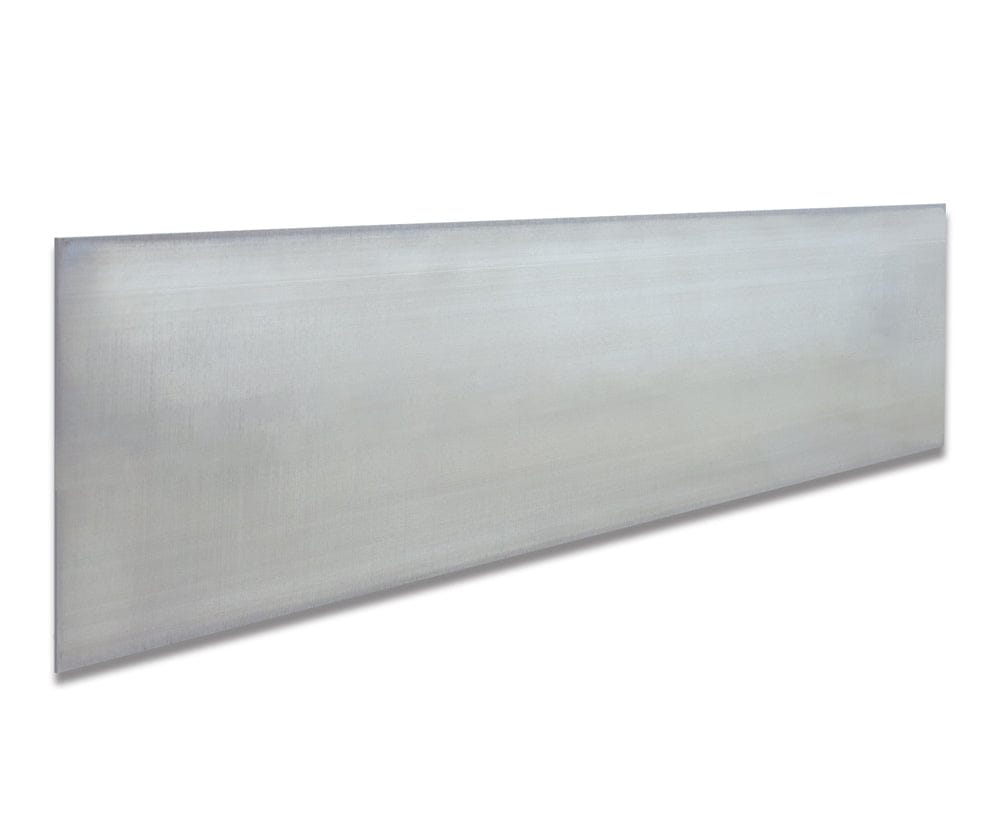 Bottom view of the Kraft Tool XtremeFLEX trowel blade showing the completely smooth, rivetless stainless steel surface.