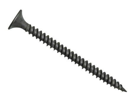 Diagonal view of a Kratos #8 x 2-1/2 inch fine thread drywall screw showcasing the length, sharp point, and Phillips drive bugle head.