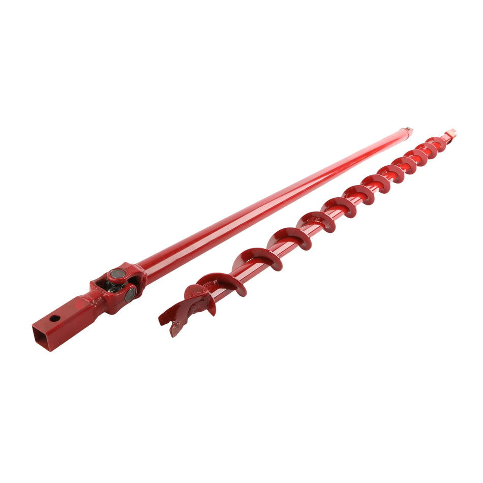 A professional product shot of the Little Beaver 20200 Dry Horizontal Boring Kit components, featuring a red 3-inch sidewalk auger bit and a matching red 5-foot wiggle joint extension used for horizontal drilling under walkways and driveways.