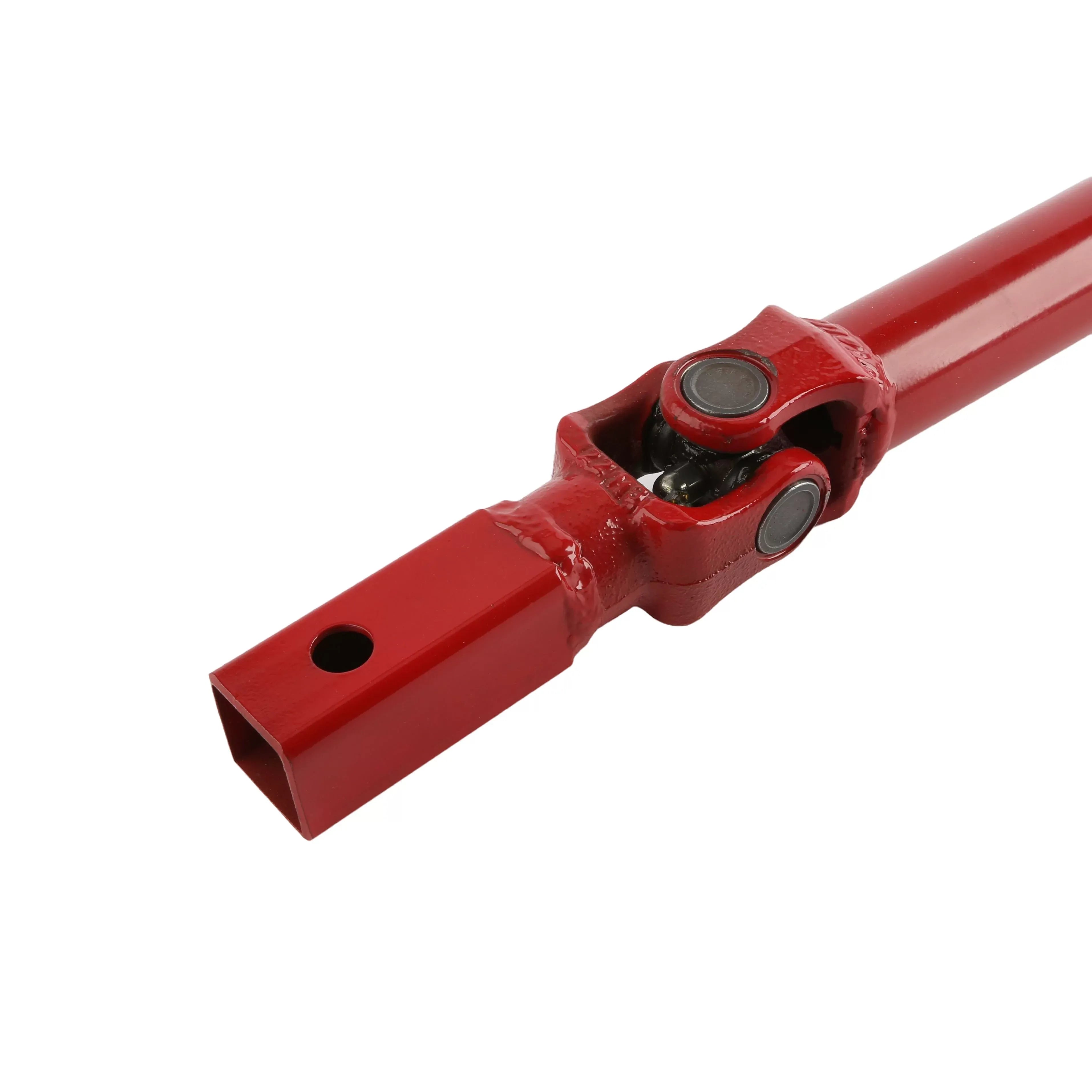 Close-up detail of the heavy-duty wiggle joint on the horizontal boring kit extension, featuring a red forged steel universal-style joint and a square drive connection for high-torque pneumatic or gas-powered earth drill applications.