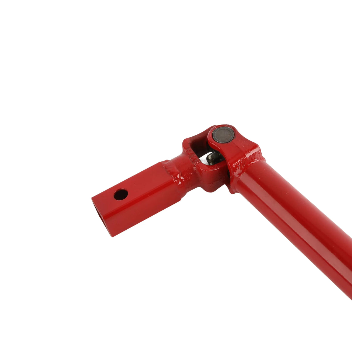 An additional view of the wiggle joint in a flexed position, showing the square female drive end and the robust mechanical pivot that enables the sidewalk auger to track accurately beneath concrete surfaces.
