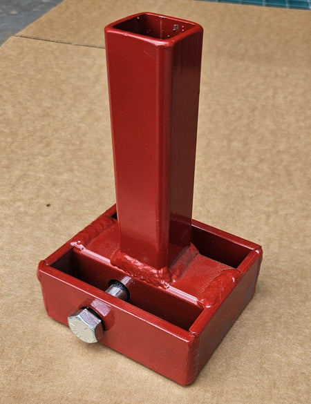 Side profile of the 30320-C anchor adapter attachment showcasing the industrial grade steel tubing and the hex head mounting bolt designed for use with Little Beaver hydraulic earth drills.
