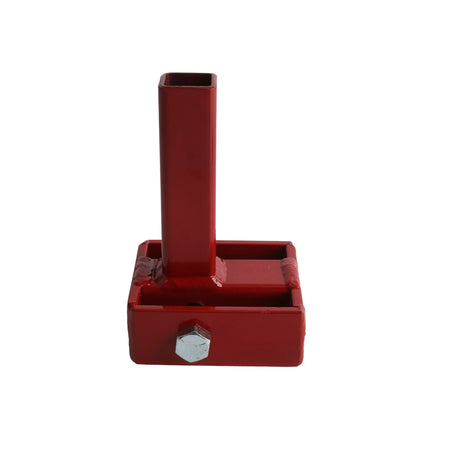 A rear-perspective product image of the Little Beaver 30320 mobile home anchor adapter, highlighting the heavy-duty welded steel base and the integrated through-bolt securement system for high-torque foundation work.