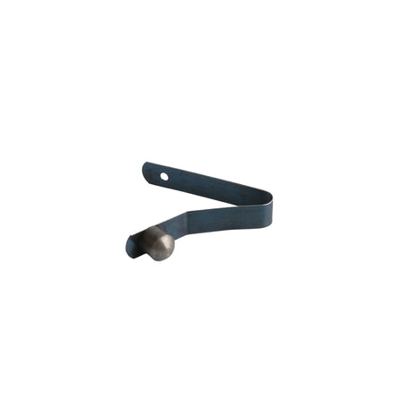 Close-up of the professional-grade V-shaped metal spring clip and locking pin accessory for the Little Beaver anchor adapter, designed for quick-connect and secure tool attachment to hydraulic earth drill handles.