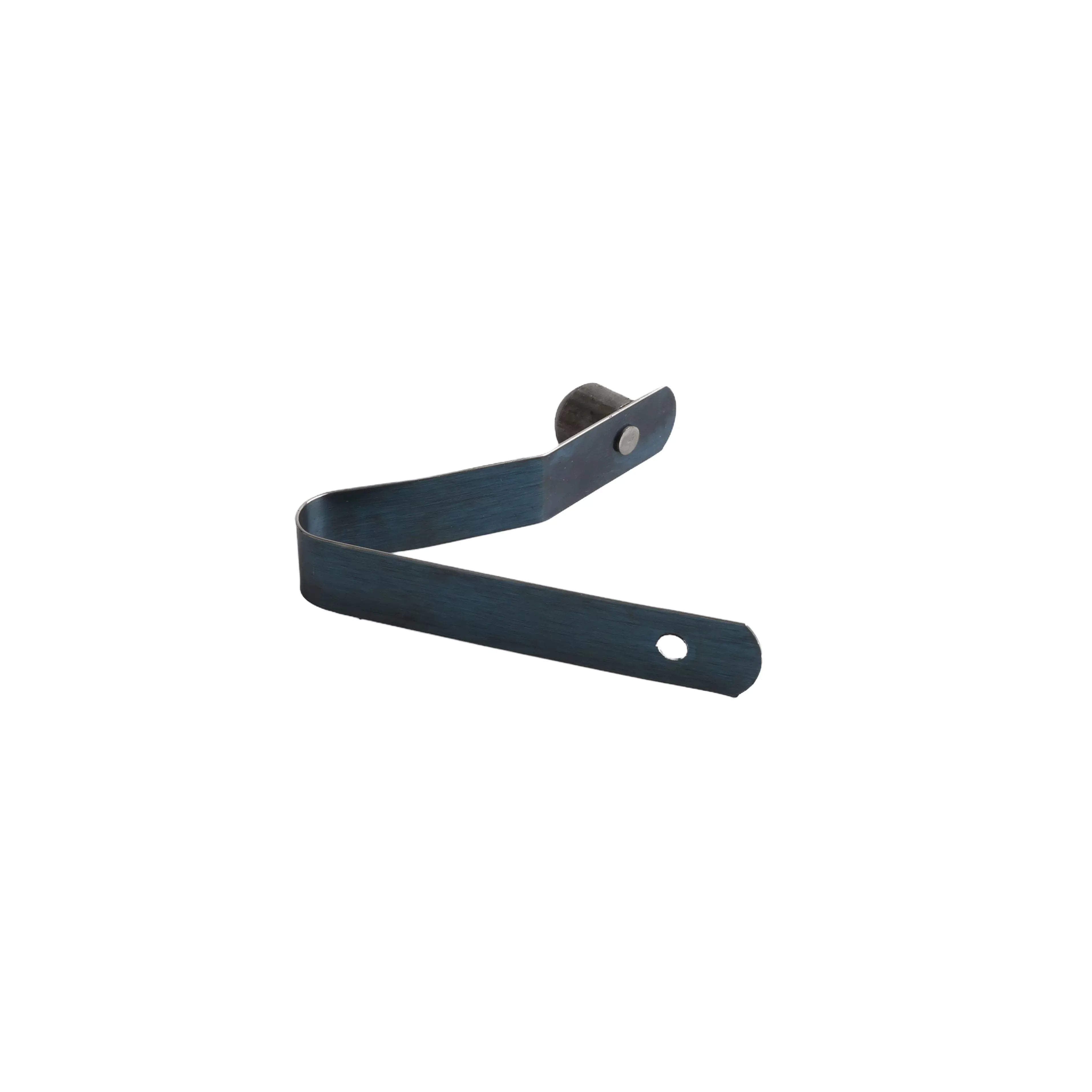 Detailed view of the metal spring securement clip for the 30320 adapter, showcasing the corrosion-resistant finish and ergonomic design for fast job site assembly and disassembly.