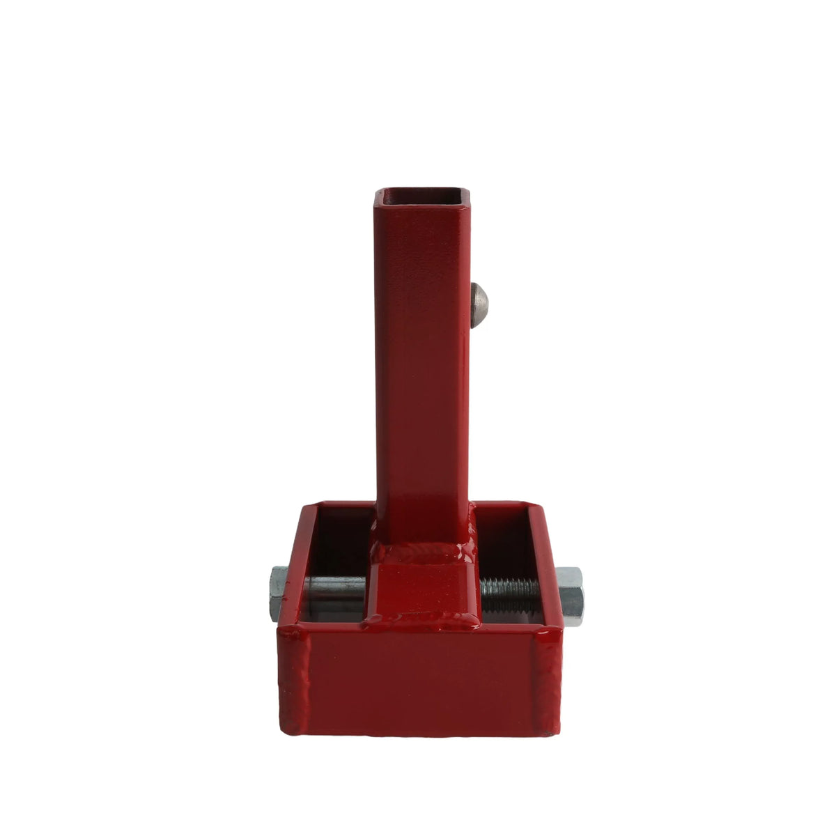 A direct side profile of the mobile home anchor adapter, emphasizing the precision-machined holes for the through-bolt and the structural integrity of the high-torque attachment.