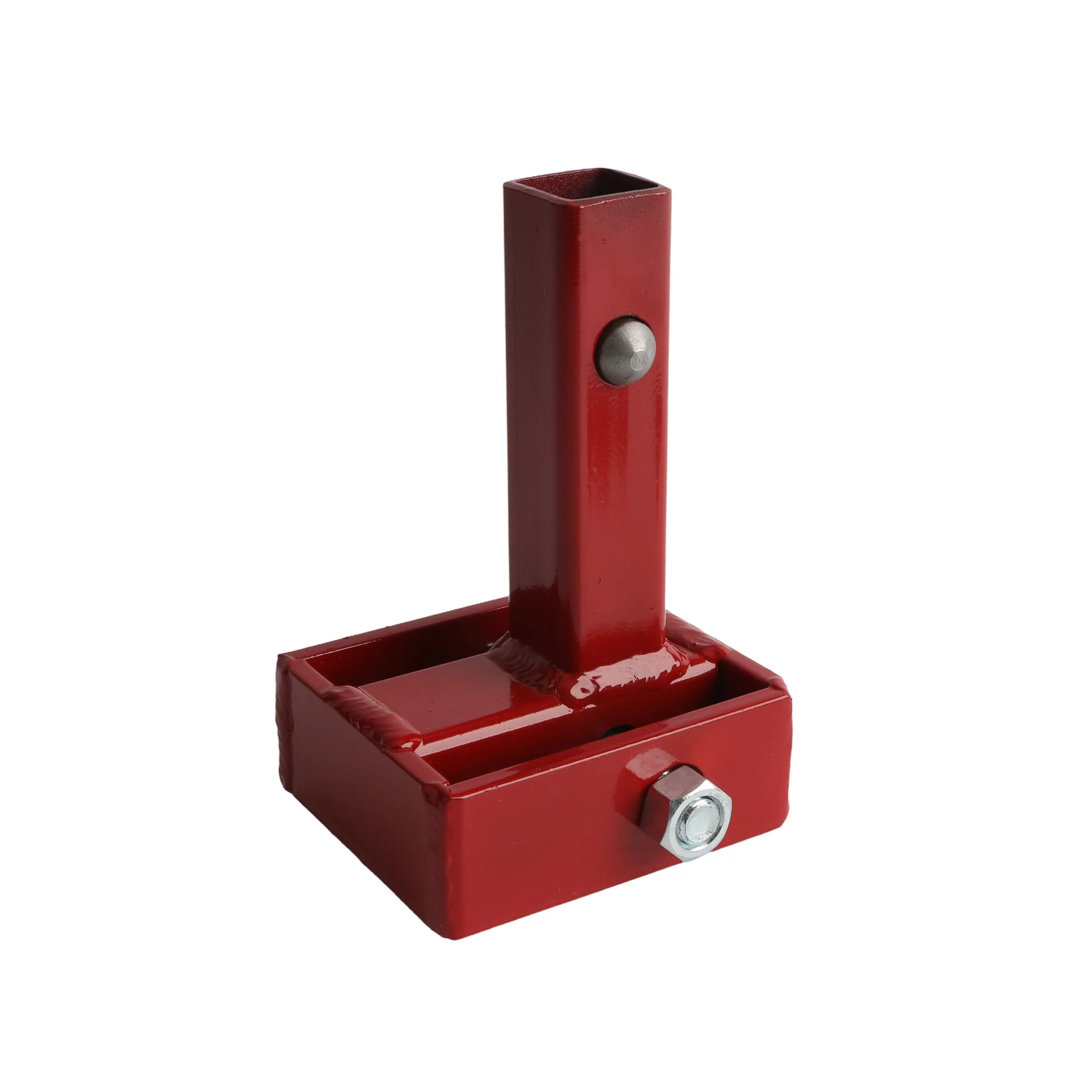 High-angle view of the 30320 attachment, showing the square drive receiver with an integrated spring-loaded locking pin for rapid, secure connection to Little Beaver hydraulic earth drill handles.