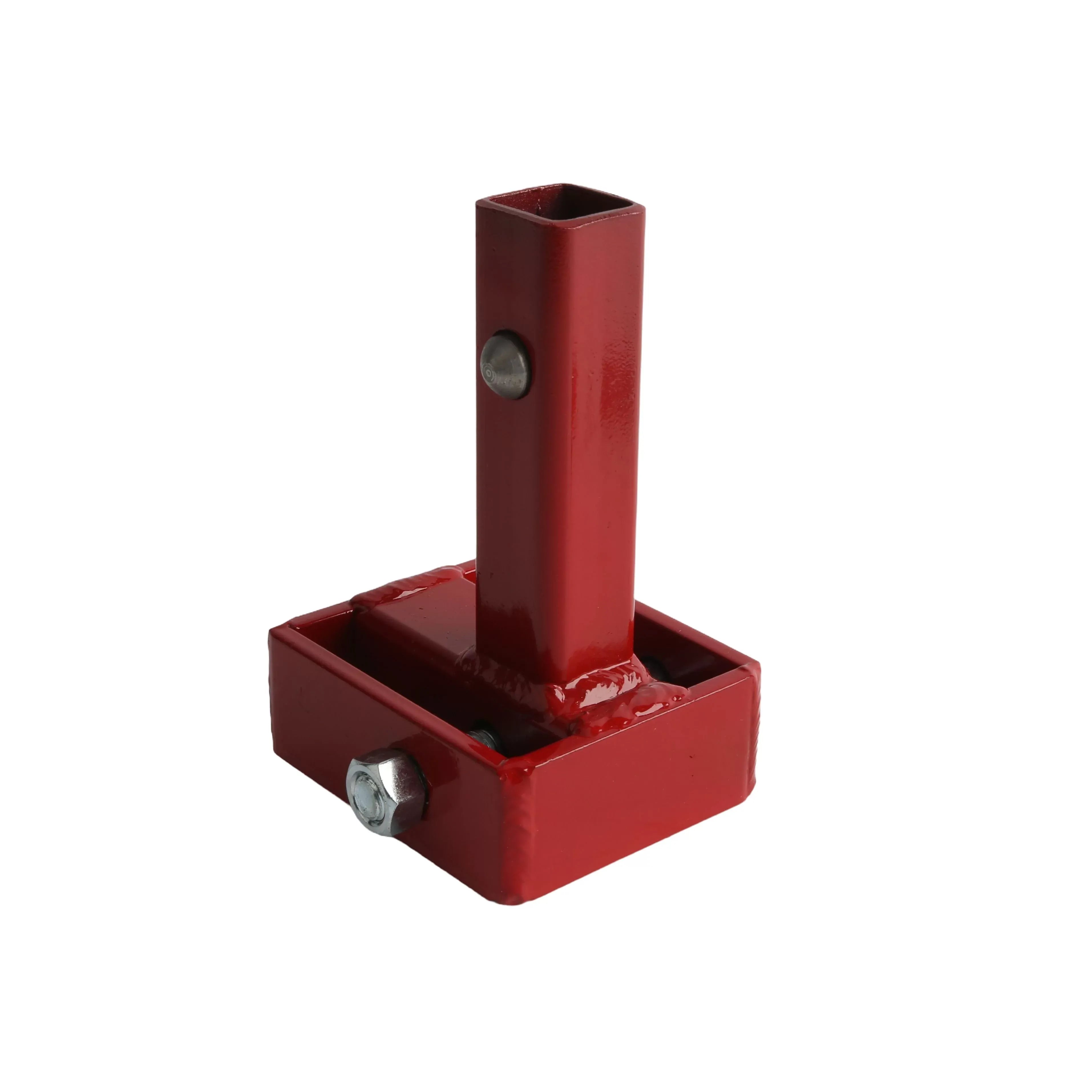 A perspective view of the red anchor adapter for Little Beaver drills, illustrating the tool's compact yet powerful frame designed for repeated professional ground anchoring and tie-down installations.