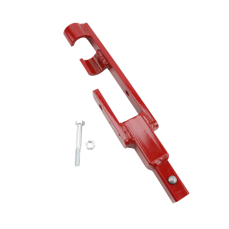 Little Beaver 30322 utility anchor adapter in industrial red finish shown with included mounting bolt and nut for secure attachment to earth anchor installation tools.