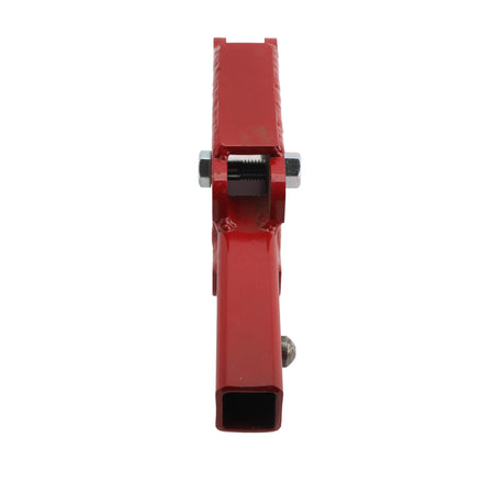 Front-facing vertical view of the 30323 stake driver tool, showcasing the internal channel of the driver head designed to center and secure commercial party tent stakes during high-impact hydraulic installation.