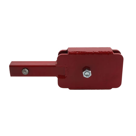 A direct side-view of the professional-grade steel stake driver attachment, emphasizing the robust pivot bolt and the high-torque square drive connection compatible with Little Beaver hydraulic powerheads.