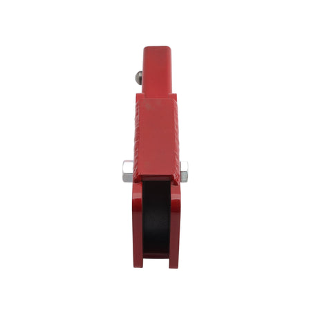 Rear vertical view of the stake driver accessory, showcasing the slim profile of the striking head which allows for precise vertical alignment when anchoring large structures in tough soil.