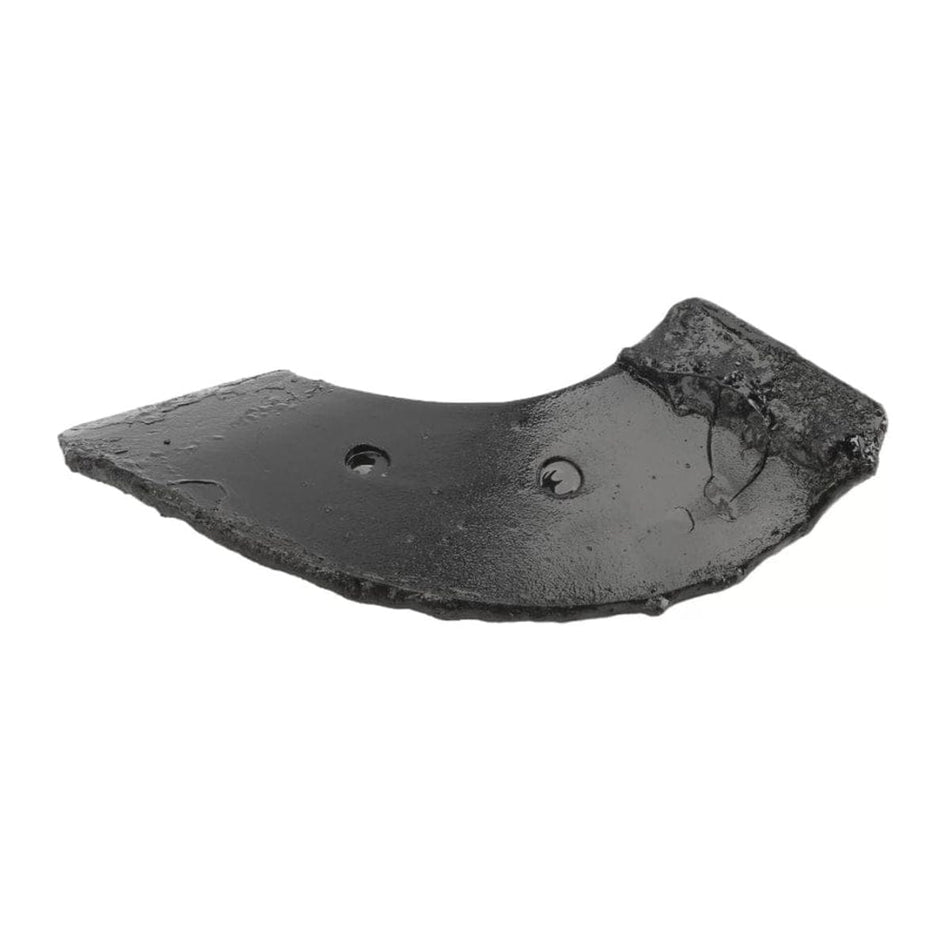 A side-angle studio view of the Little Beaver 9023-6 standard auger replacement blade, showing the curved, heavy-duty hardened steel construction with two pre-drilled bolt-on mounting holes.