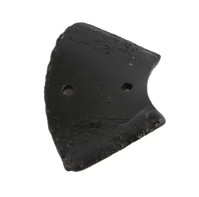 Top-down view of the 8-inch standard auger replacement blade for professional digging, highlighting the two pre-drilled bolt-on mounting holes and sharp, durable cutting edge.