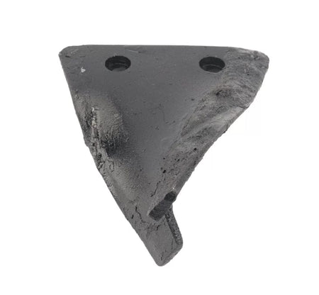 A top-down studio view of the Little Beaver 9027 standard auger replacement point, showing the triangular hardened steel ground breaker design with two pre-drilled bolt-on mounting holes.
