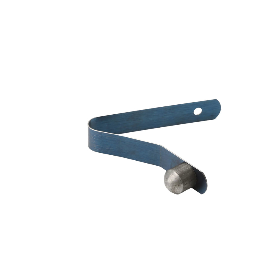 Little Beaver 9058 spring and button assembly showing the V-shaped blue spring steel leaf band and solid steel detent button.