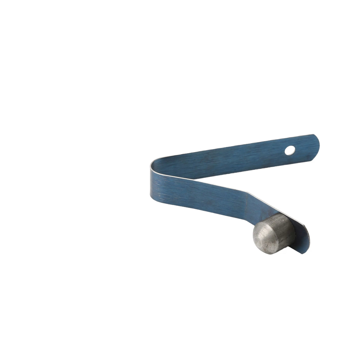 Side profile of the Little Beaver 9058 spring and button showing the angled spring steel band designed for internal tube insertion.
