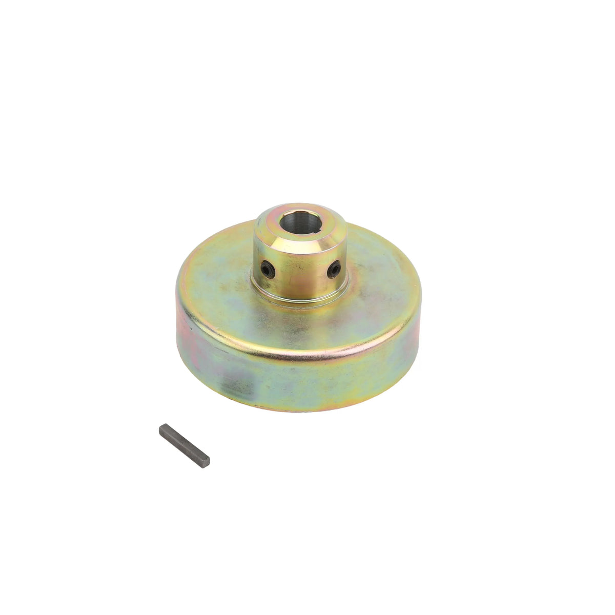 Little Beaver CCO-5# steel clutch drum showing the 3/4-inch bore engine shaft hub alongside the drive shaft key.