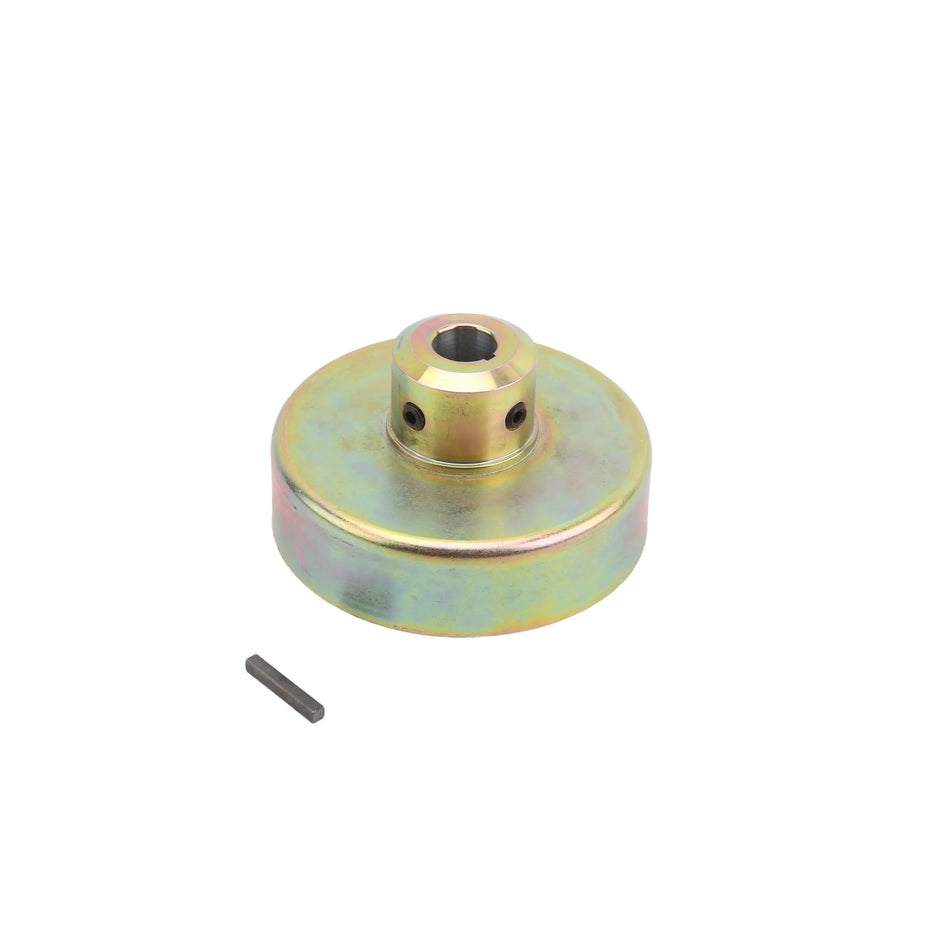 Little Beaver CCO-5# steel clutch drum showing the 3/4-inch bore engine shaft hub alongside the drive shaft key.
