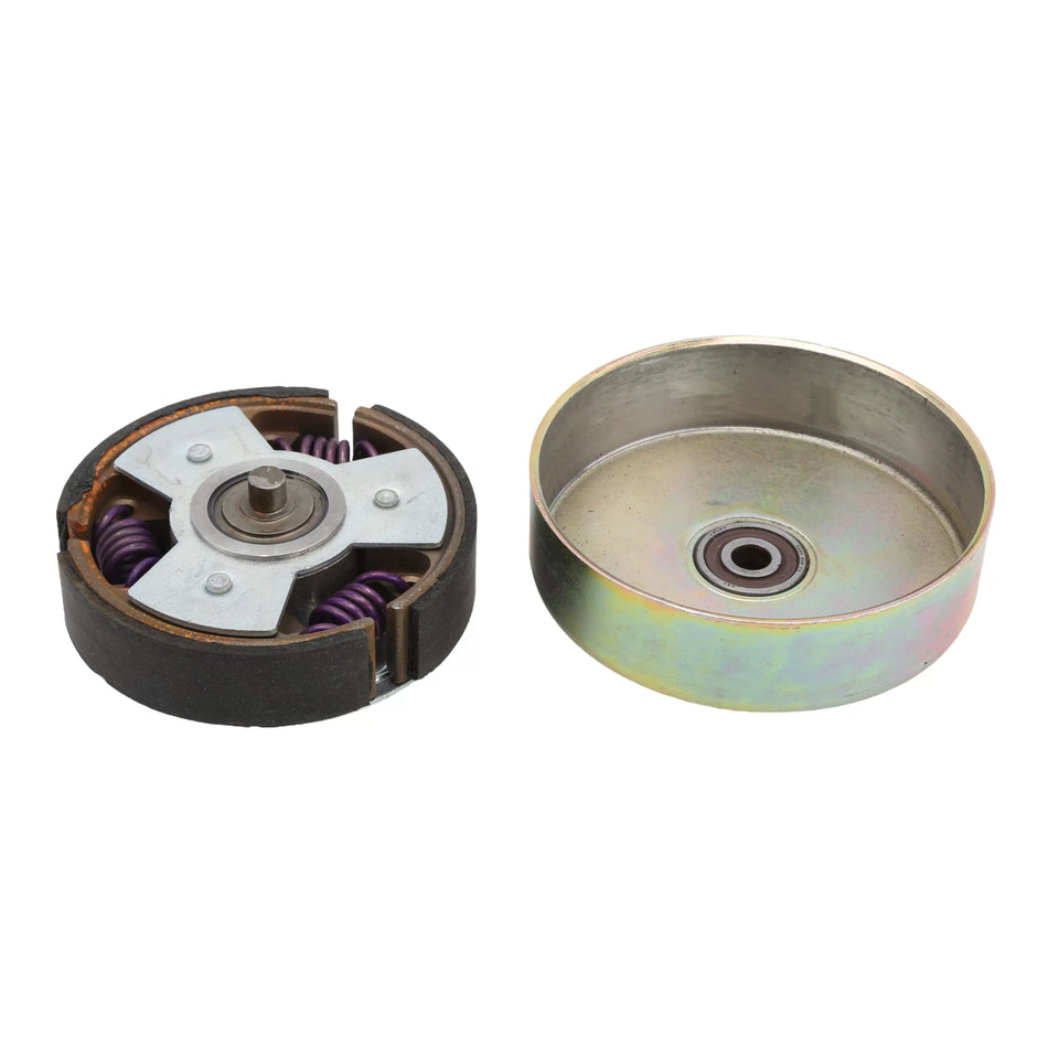 Little Beaver CCO-5# clutch assembly split open to show the spring-loaded fiber shoes alongside the steel drum interior.
