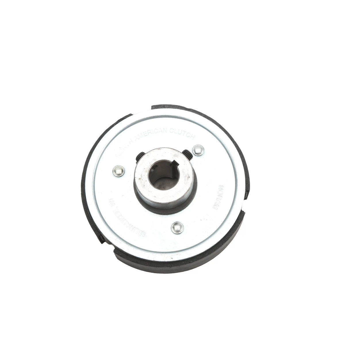 Top-down view of the Little Beaver CCO-5# fiber shoe hub showing the 3/4-inch engine shaft collar and keyway alignment slot.