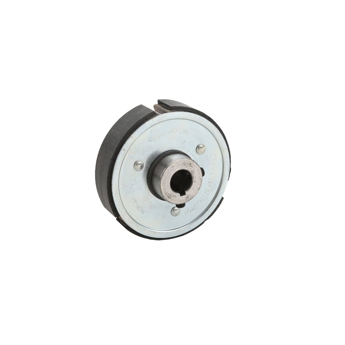 Side profile of the composite fiber clutch shoe assembly showing the friction pads and internal engine shaft mounting collar.