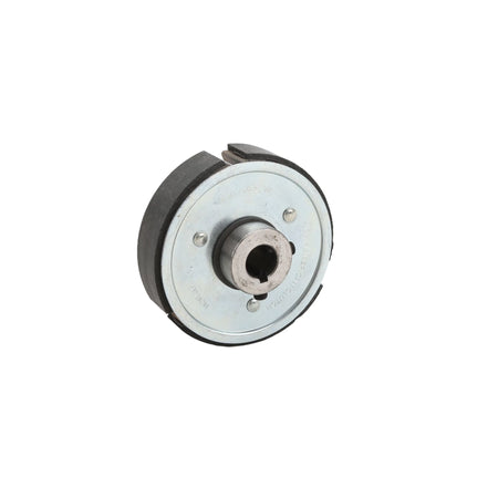 Side profile of the composite fiber clutch shoe assembly showing the friction pads and internal engine shaft mounting collar.