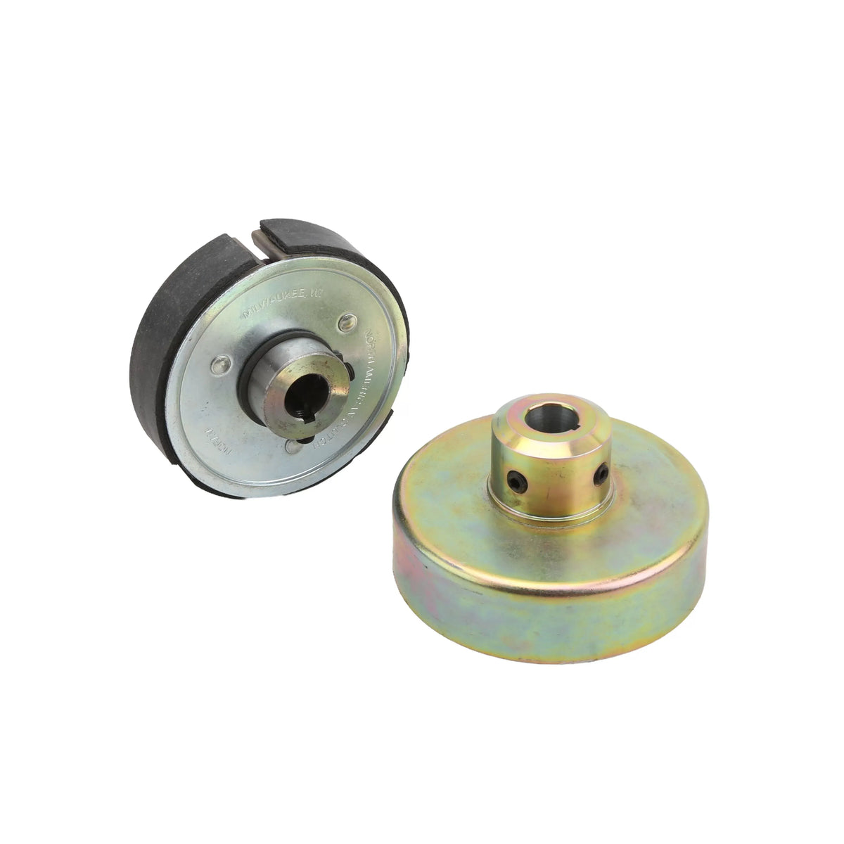 Little Beaver CCO-5# change-over kit displaying the fiber shoe friction hub alongside the 3/4-inch bore cast steel drum.