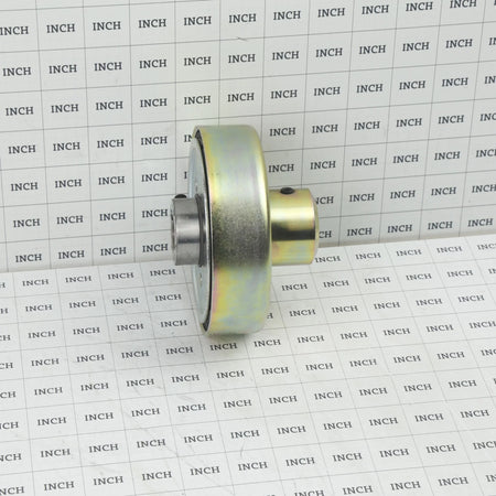 Assembled Little Beaver CCO-5# clutch and drum measured on an inch grid scale showing overall depth and hub diameter.
