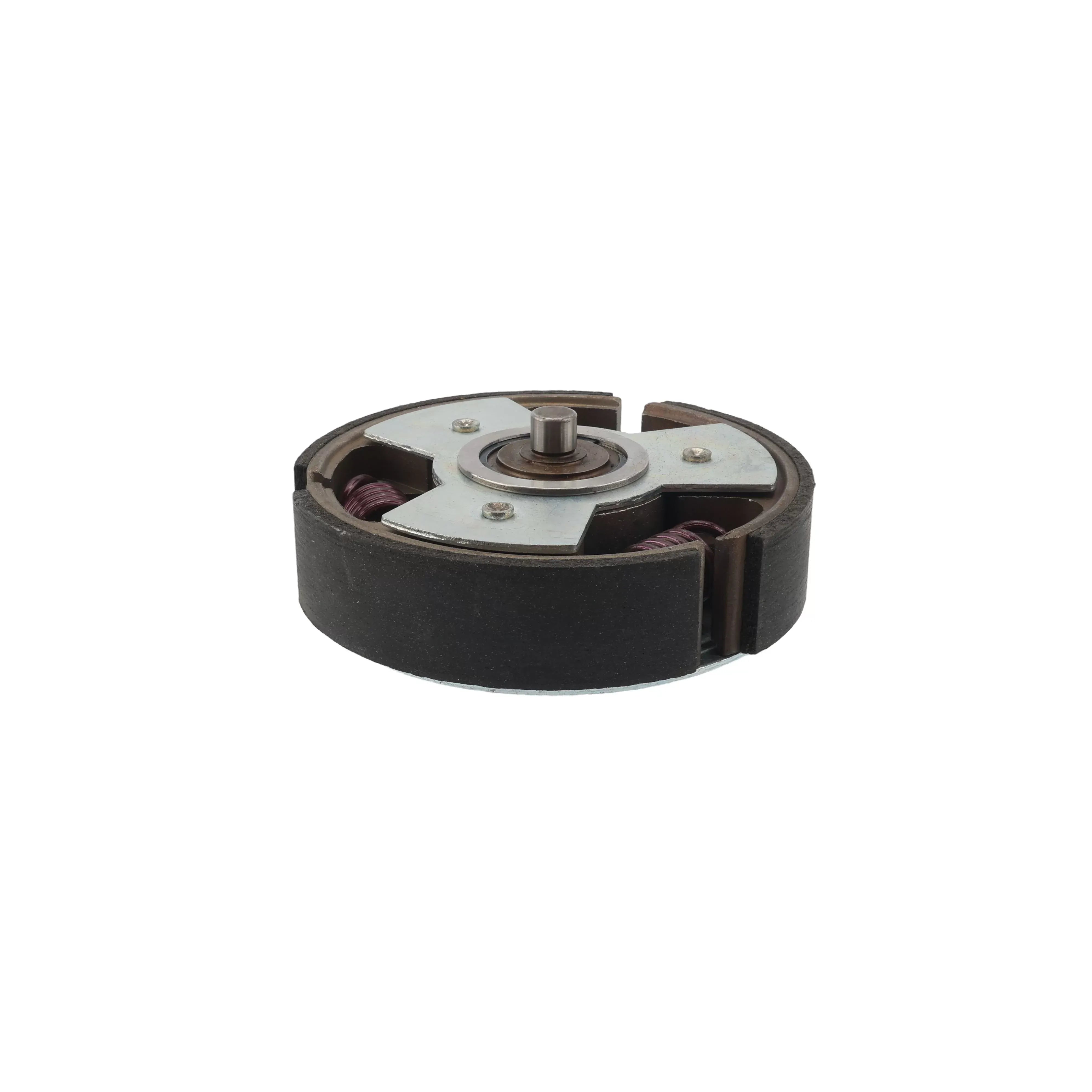 Angled view of the spring-loaded fiber clutch shoes that expand outward under centrifugal force to drive mechanical earth drills.