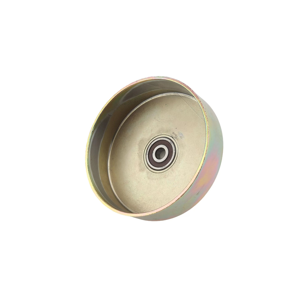 Inner lining of the cast steel clutch drum showing the smooth friction surface and center ball bearing assembly.