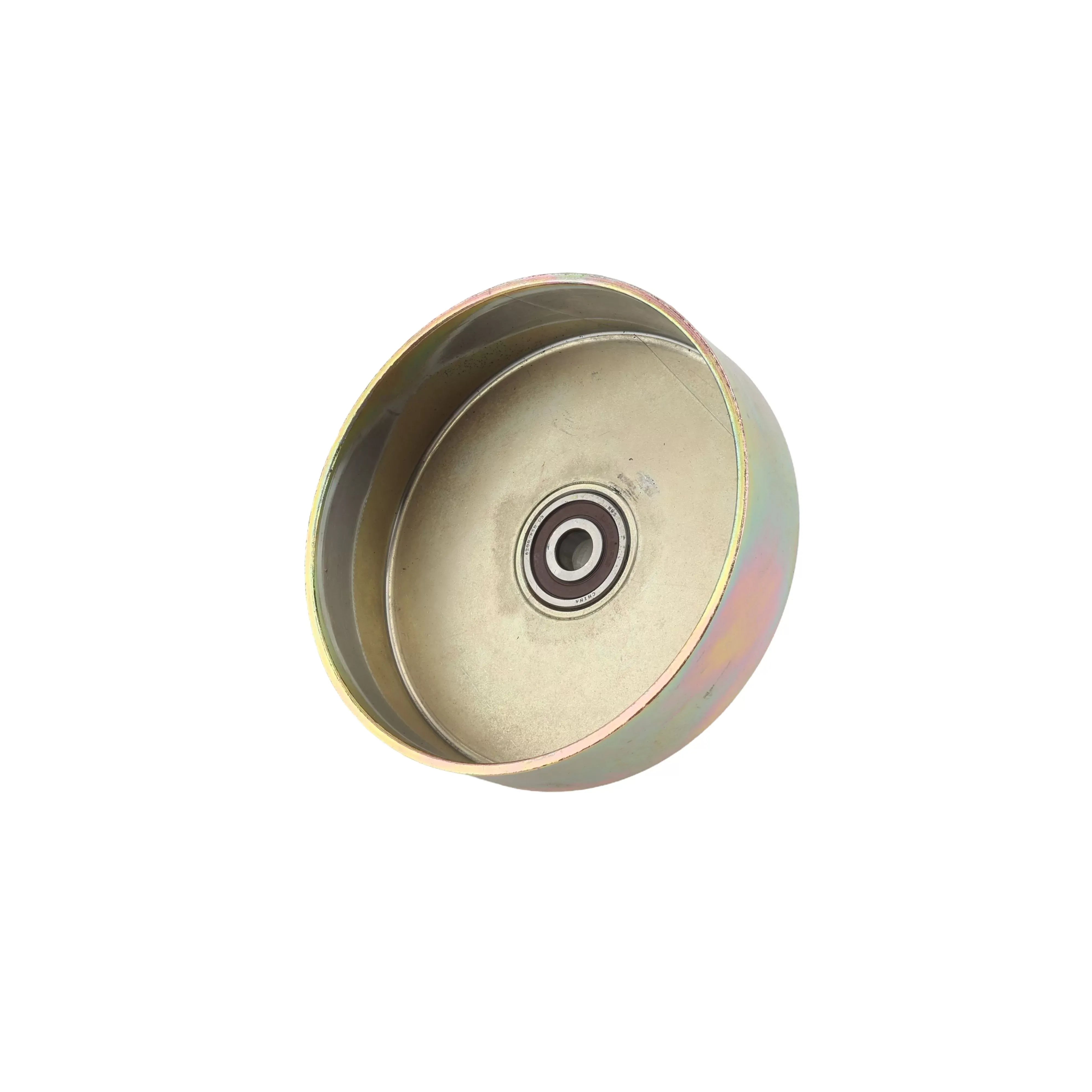 Inner lining of the cast steel clutch drum showing the smooth friction surface and center ball bearing assembly.