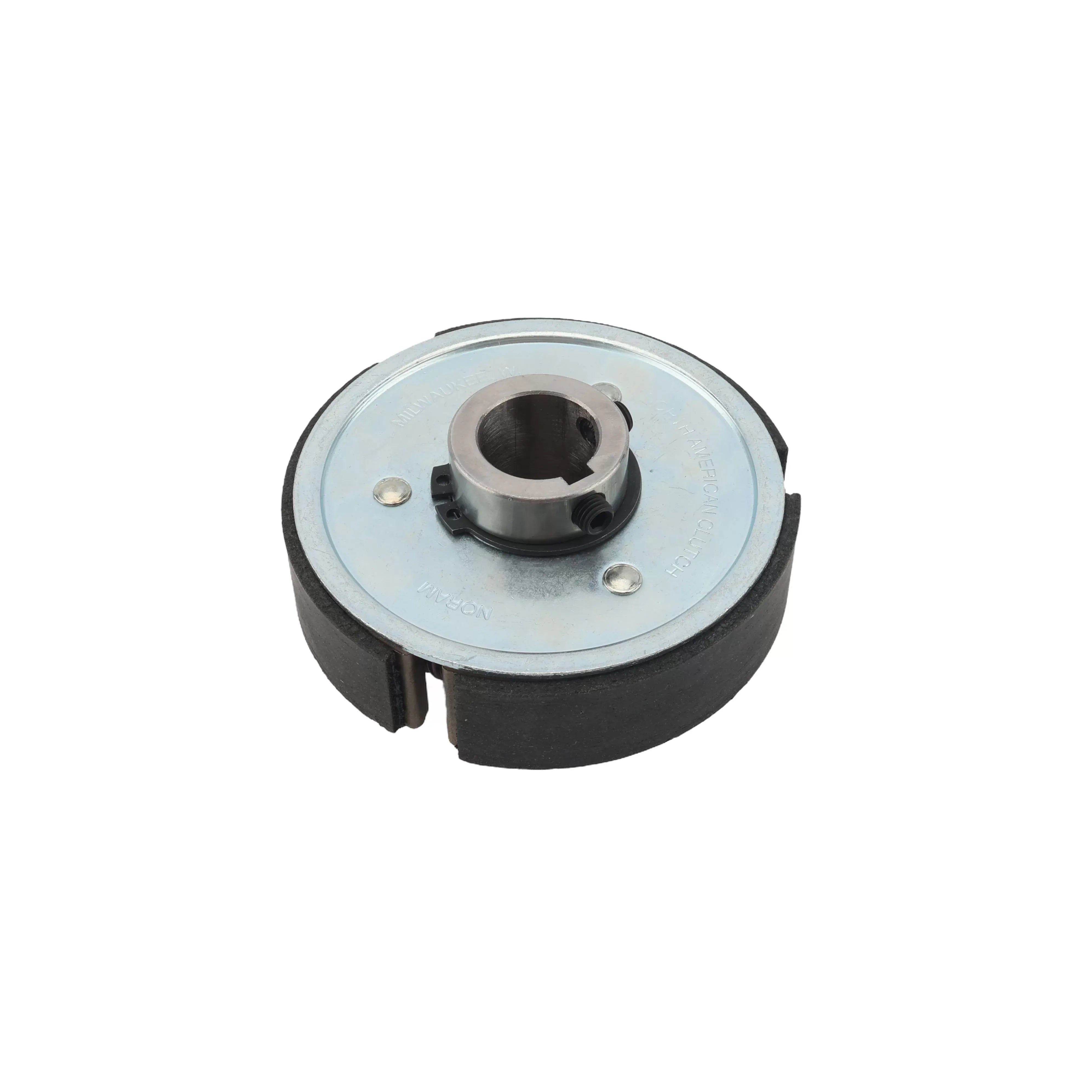 Top-down view of the Little Beaver CCO-8# fiber shoe assembly showing three centrifugal weights and a keyway shaft collar.