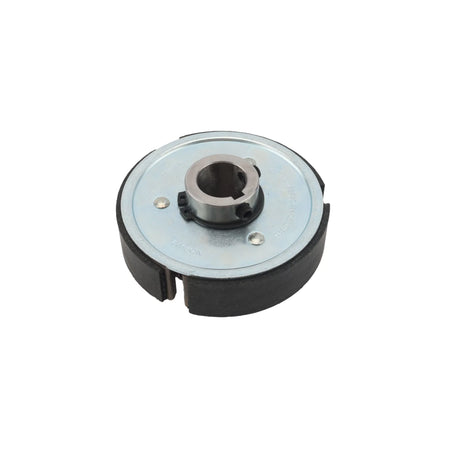 Top-down view of the Little Beaver CCO-8# fiber shoe assembly showing three centrifugal weights and a keyway shaft collar.