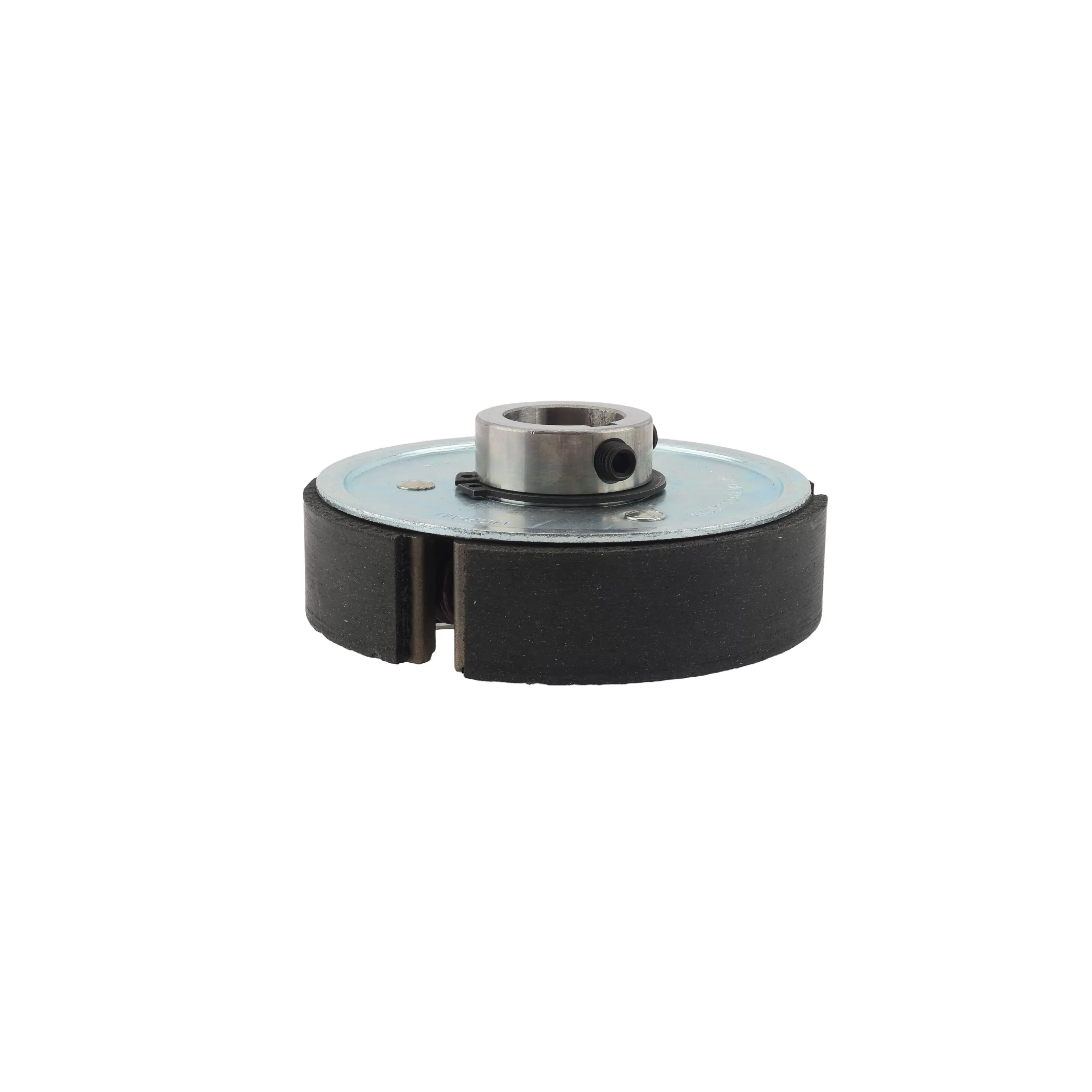Side profile of the composite fiber clutch shoe assembly showing the friction pads and internal engine shaft mounting collar.