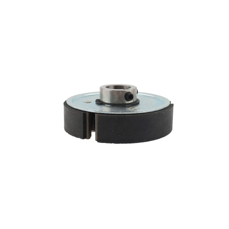 Side profile of the composite fiber clutch shoe assembly showing the friction pads and internal engine shaft mounting collar.