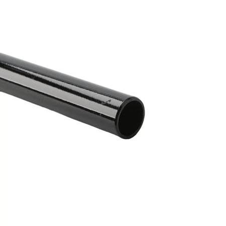 An alternate profile view looking down the open cylindrical terminal collar of the black steel torque stabilization tube accessory against a solid white background background.
