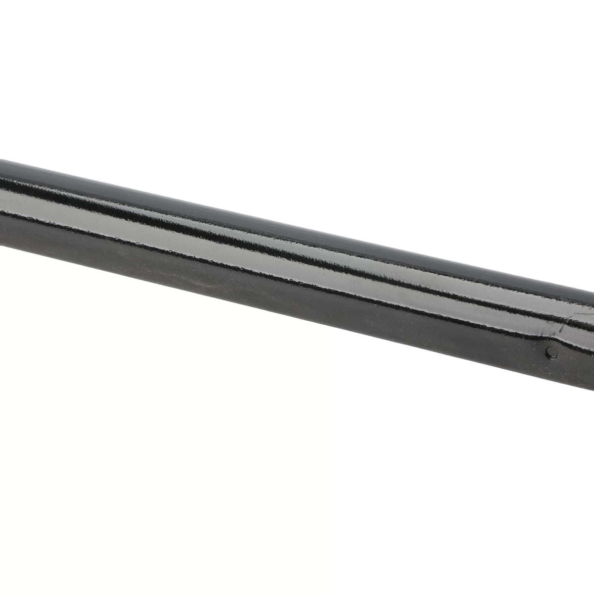 Close-up side view of the high-strength steel torque tube assembly body showing a precision factory-drilled pin attachment locking hole near the structural component edge boundary.