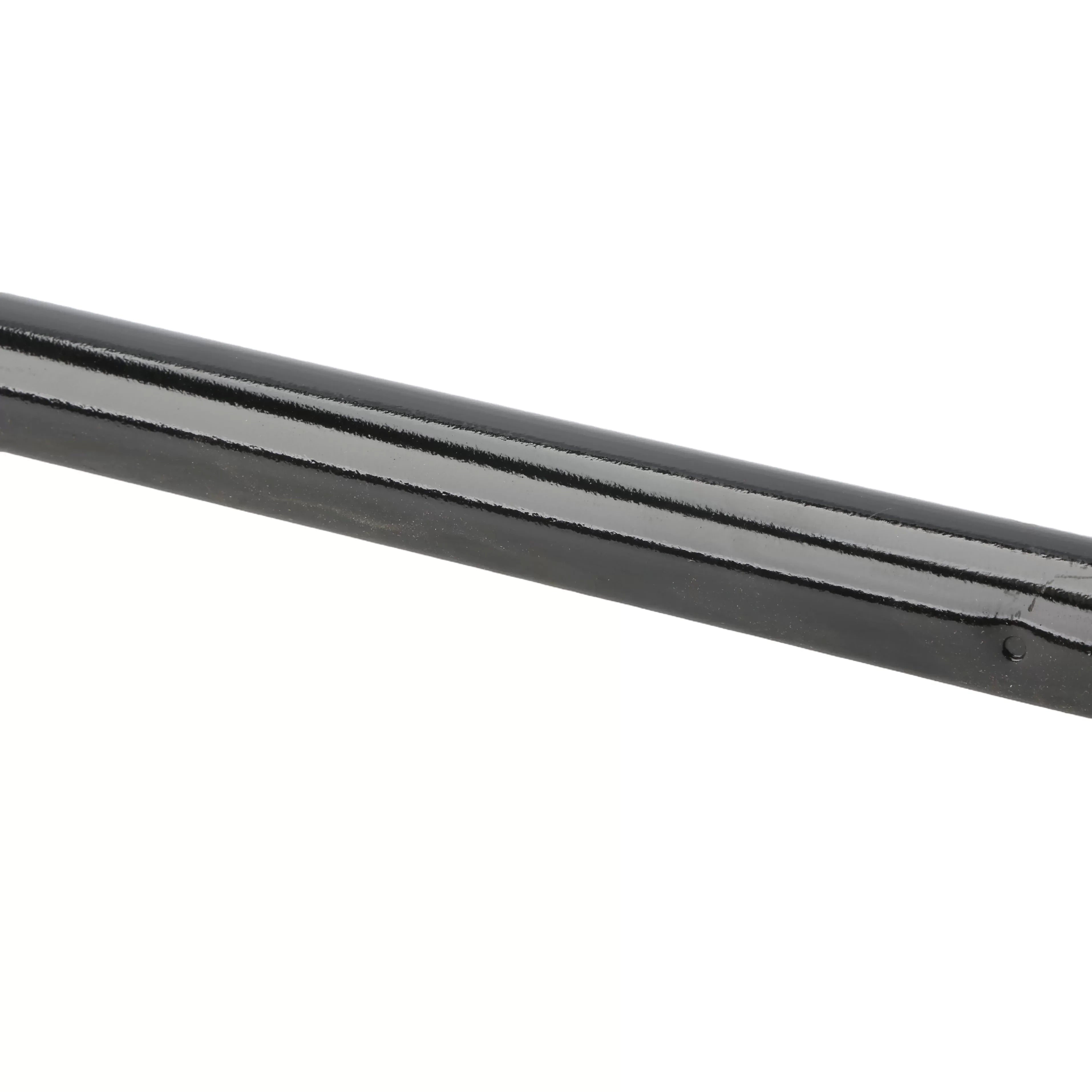 Close-up side view of the high-strength steel torque tube assembly body showing a precision factory-drilled pin attachment locking hole near the structural component edge boundary.