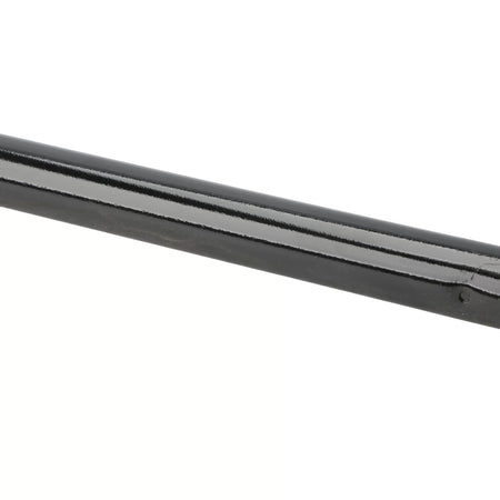 Close-up side view of the high-strength steel torque tube assembly body showing a precision factory-drilled pin attachment locking hole near the structural component edge boundary.