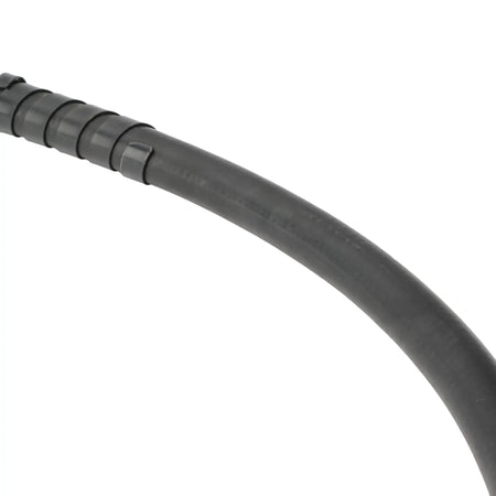 Detail shot focusing on the smooth structural transition point on the power transmission hose where the segmented black outer spring guard links into the solid high-density rubber casing layout.