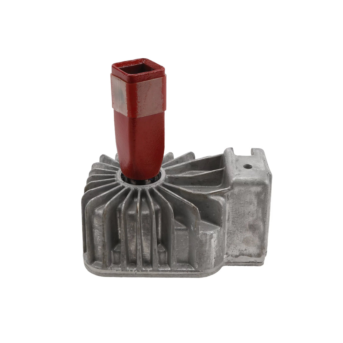 Rear profile view of the replacement earth drill transmission unit, highlighting the unified cast architecture of the heavy-duty gear housing and mounting flange bracket.