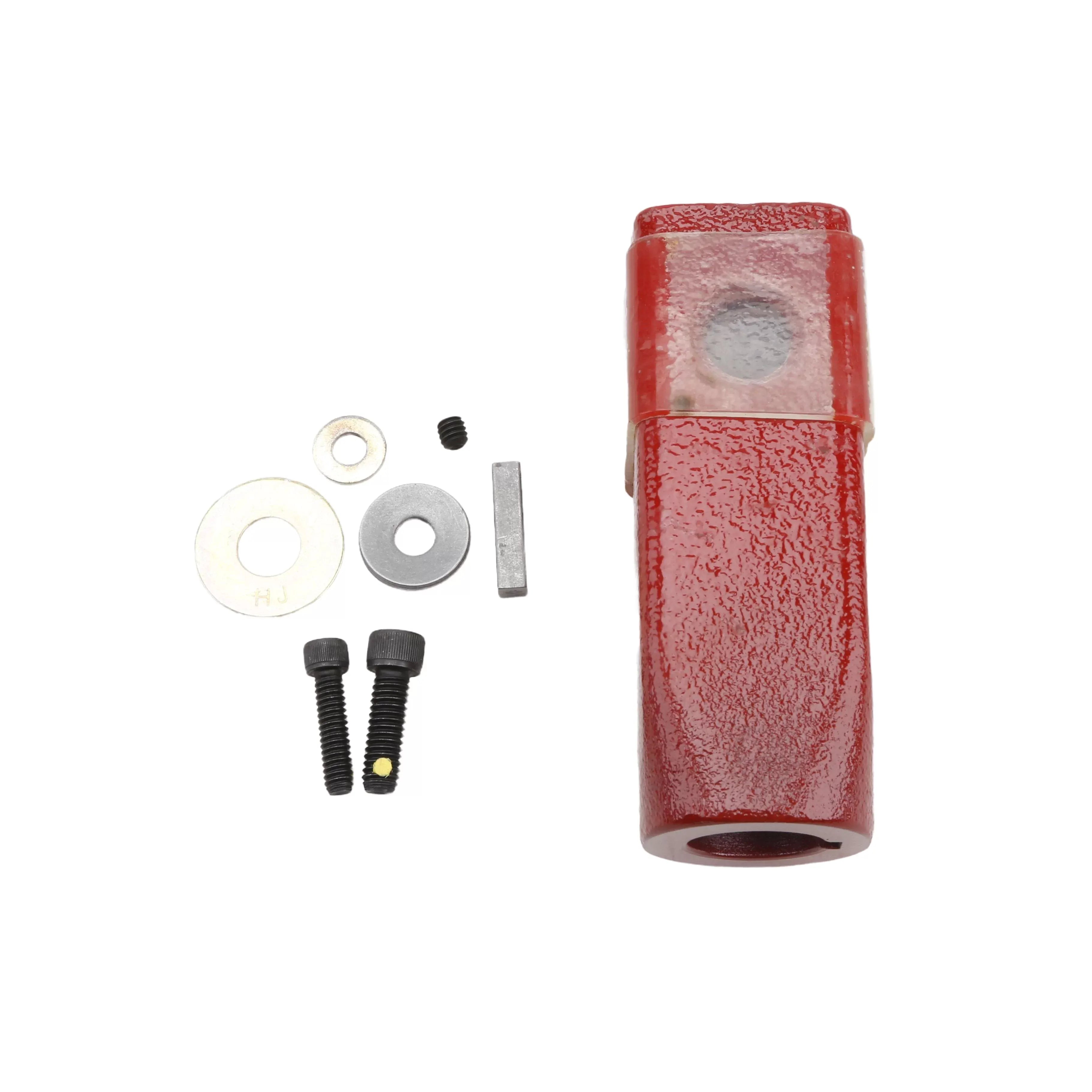 Little Beaver 30272 red forged steel adapter housing displayed alongside mounting bolts, washers, set screw, and drive key.