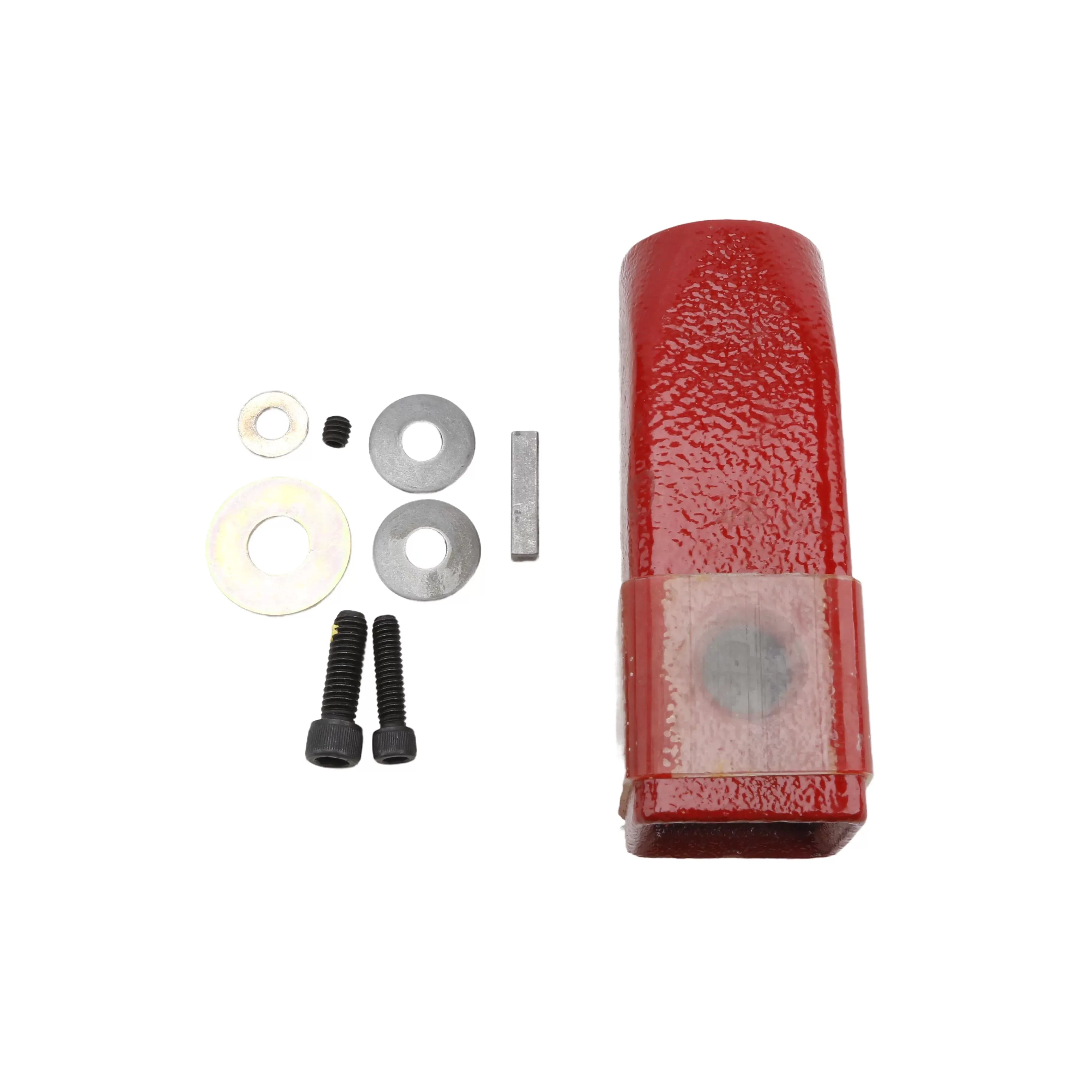 Top-down view of the Little Beaver 30272 auger adapter coupling showing included fasteners, washers, and steel drive key.