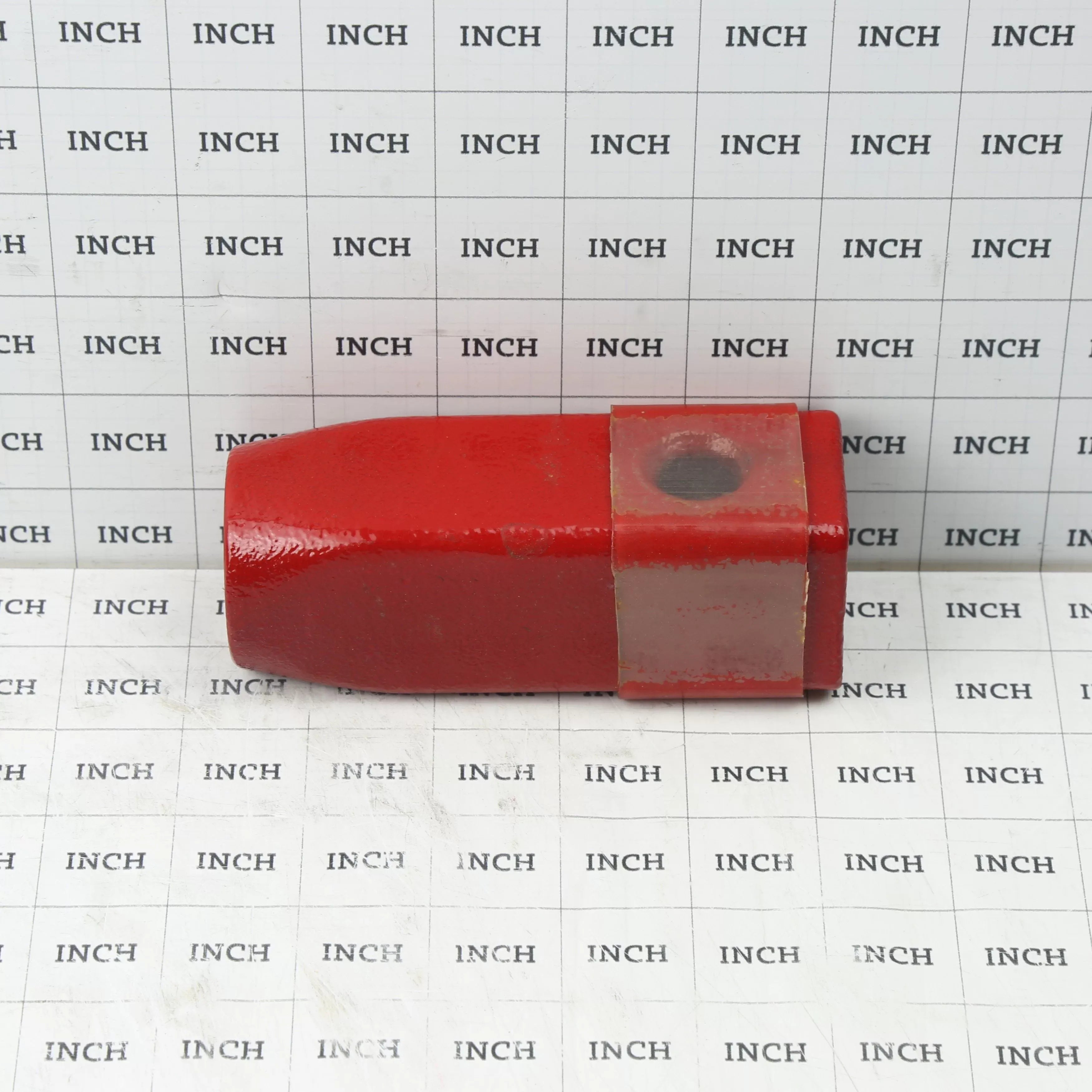 Little Beaver 30272 red auger adapter measured on an inch grid scale showing total coupling length and body width.