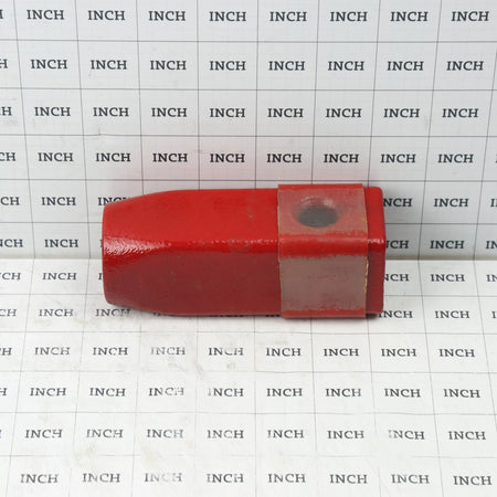Little Beaver 30272 red auger adapter measured on an inch grid scale showing total coupling length and body width.