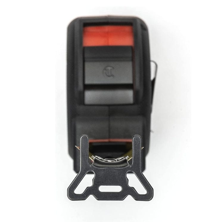 A top-down studio shot of the Lufkin Control Series tape measure, showing the black lock button and the 360-degree end hook.