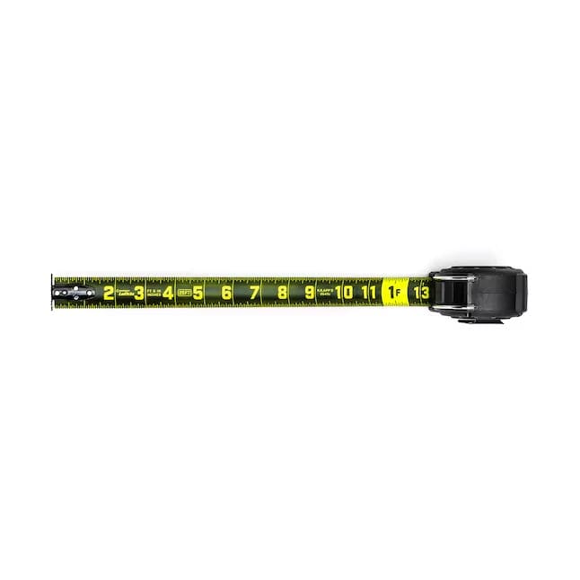 A hand holds the Lufkin Shockforce 25-foot tape measure (model L1125B) with the blade fully extended to demonstrate its length and narrow technology.