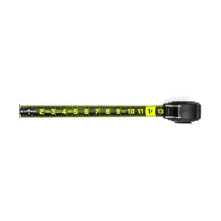 A hand holds the Lufkin Shockforce 25-foot tape measure (model L1125B) with the blade fully extended to demonstrate its length and narrow technology.